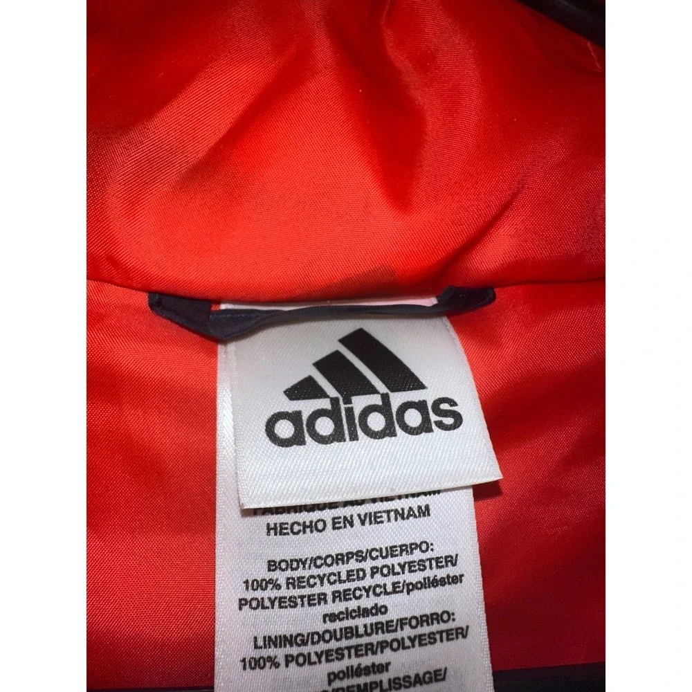 adidas Boys‎ XL 18/20 Navy Blue Orange Hooded Puffer Jacket Coat